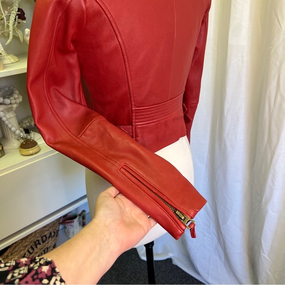 Lucky Brand 100% Lamb Leather Red Moto Jacket - Picture 7 of 16